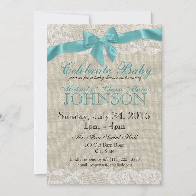 Invitación Burlap y Lace Baby Shower (Anverso)