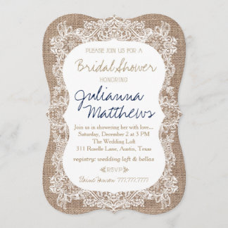 Invitación Burlap y Lace Bridal Shower Khaki