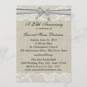 Invitación Burlap y Lace con 25 años de Silver Bow