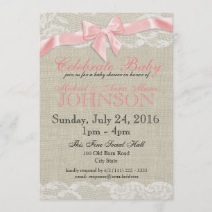 Invitación Burlap y Lace Pink Baby Shower