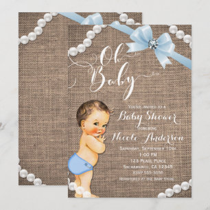 Invitación Burlap y Perlas Arco Azul Niño Moreno Shower de Ba