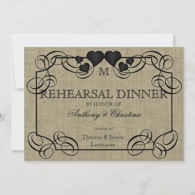 Invitación Burlap y Slate Rústicos (Anverso)