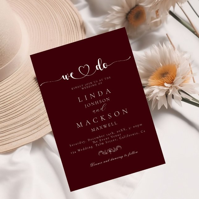 Invitación Burngundy & Ivory botanical crest  (Subido por el creador)