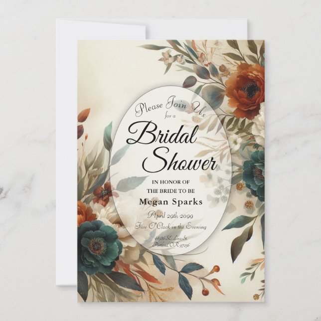 Invitación Burnt Orange and Blue Fall Flowers Bridal Shower (Anverso)