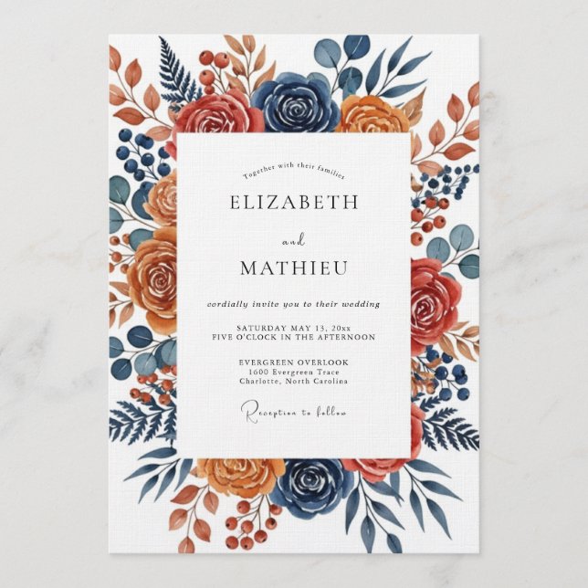 Invitación Burnt Orange Botanical Bloom Wedding (Anverso)