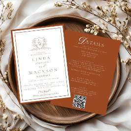 Invitación Burnt Orange botanical crest All in one wedding 