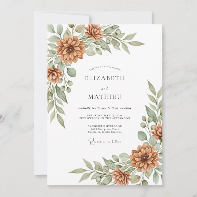 Invitación Burnt Orange Botanical Harvest Wedding (Anverso)