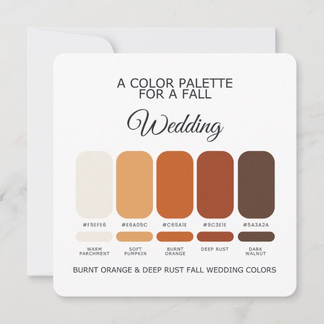 Invitación Burnt Orange Deep Rust Fall Wedding Palette Card (Anverso)