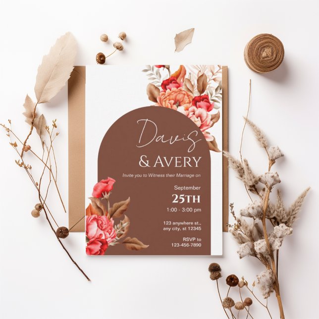 Invitación Burnt Orange Floral Boho Wedding Invite (Subido por el creador)