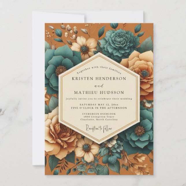 Invitación Burnt Orange Floral Opulent Wedding (Anverso)