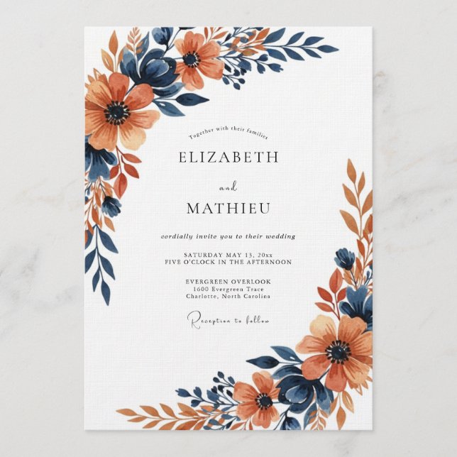 Invitación Burnt Orange Painterly Floral Wedding (Anverso)