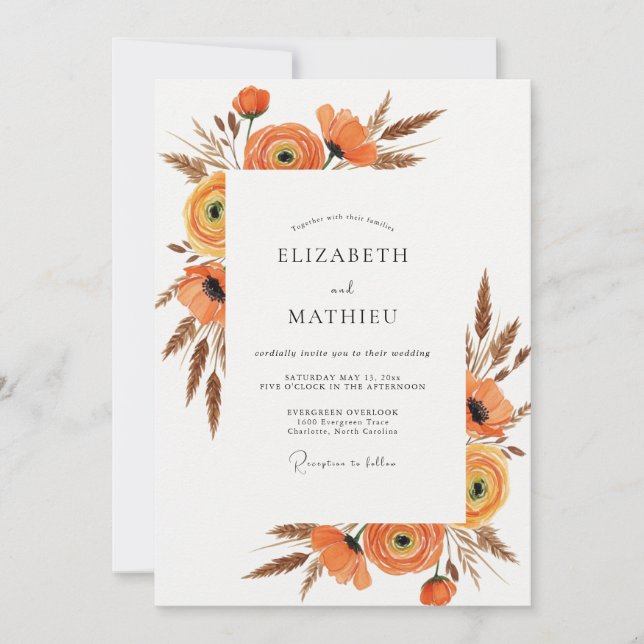 Invitación Burnt Orange Rustic Harvest Wedding (Anverso)
