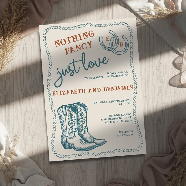 Invitación Burnt Orange Teal Cream Western Horseshoe Wedding (Subido por el creador)