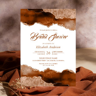 Invitación Burnt Orange Terracotta Agate Marble Bridal Shower
