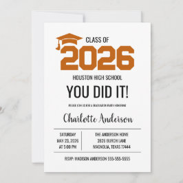 Invitación Burnt Orange You Did It Graduation Photo