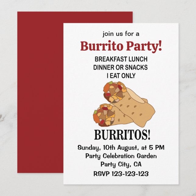 Invitación Burritos Como Solo Burritos (Anverso / Reverso)