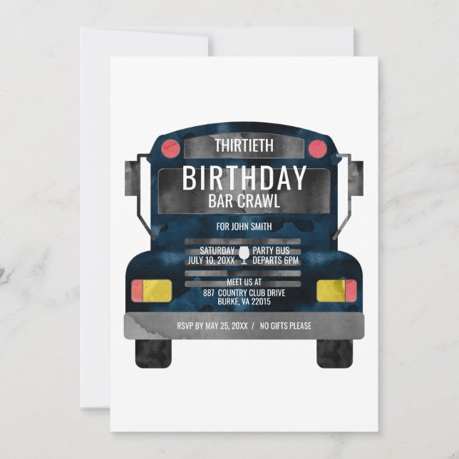 Invitación Bus Fiesta de rastreo de barras (Anverso)
