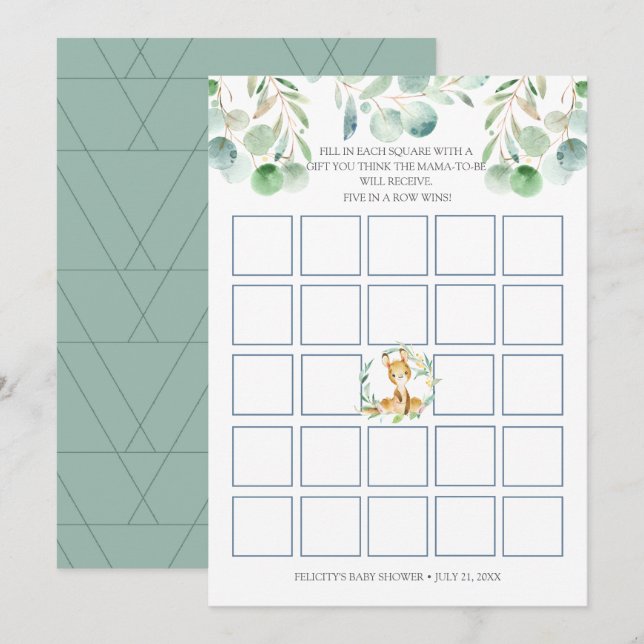 Invitación Bush Baby Kangaroo Baby Shower Bingo Game Card (Anverso / Reverso)