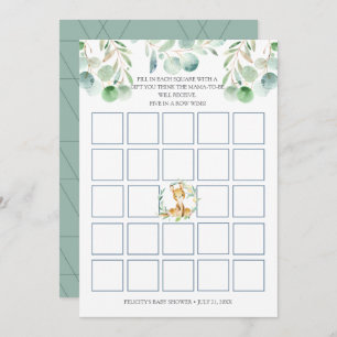 Invitación Bush Baby Kangaroo Baby Shower Bingo Game Card