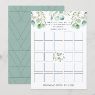 Invitación Bush Baby Koala Baby Shower Bingo Game Card