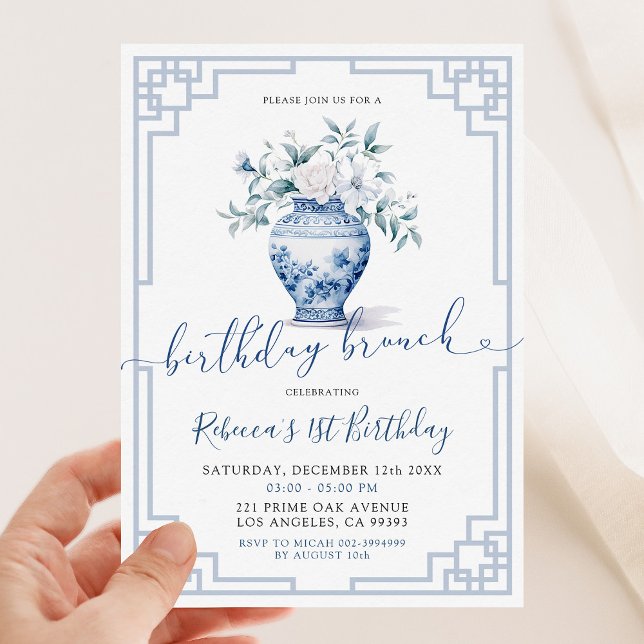 Invitación Bush Pink Peony Chinoiserie Birthday Brunch (Subido por el creador)
