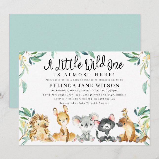 Invitación Bush Safari un poco salvaje Baby Shower (Anverso / Reverso)
