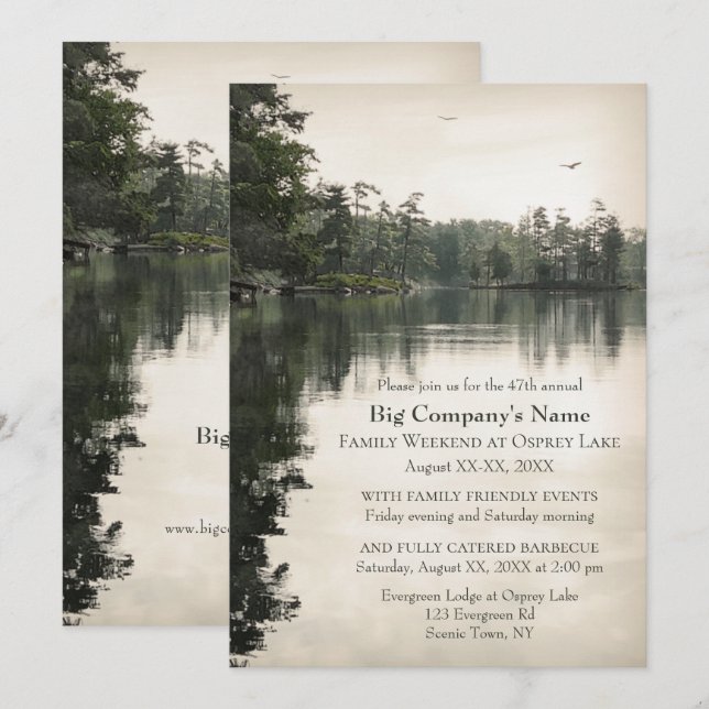 Invitación Business Church Retreat Family Jamboree en un lago (Anverso / Reverso)