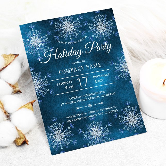 Invitación Business corporate snowflakes navy holiday party (Subido por el creador)