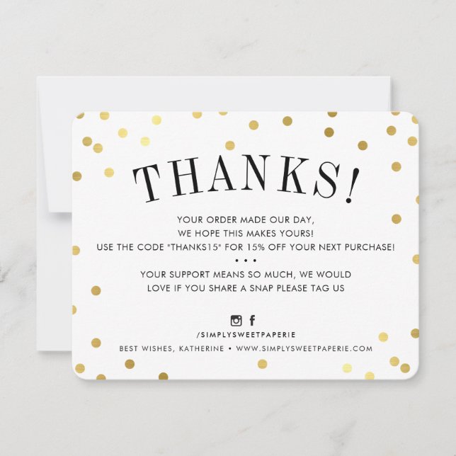 Invitación BUSINESS GRACIAS moda puntos dorados modernos (Anverso)