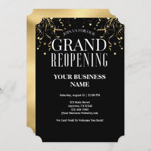 Invitación Business Grand ReOpening Faux Gold Confetti Stars