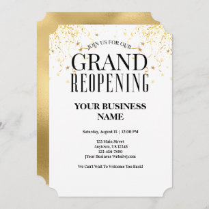 Invitación Business Grand ReOpening Faux Gold Confetti Stars