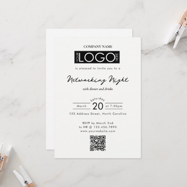 Invitación Business Networking Dinner Event Logo QR Code (Anverso/Reverso In Situ)