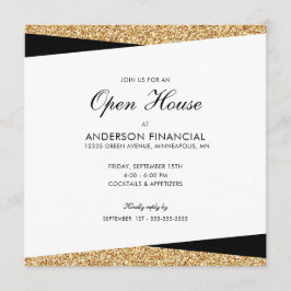 Invitación Business Open House Black and Gold Purpurina