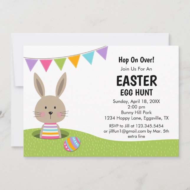 Invitación Busqueda de Huevos de Pascua con Conejo con canast (Anverso)