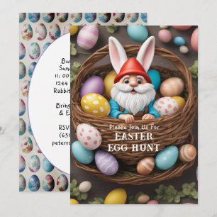 Invitación Búsqueda de huevos de Pascua con gnomo de conejo e