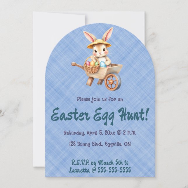 Invitación Búsqueda de huevos de Pascua de conejito editable (Anverso)