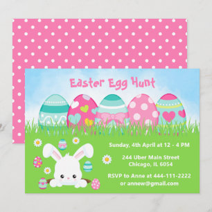Invitación Búsqueda de Huevos de Pascua en Azul Turquesa y Ro
