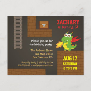 Invitación Búsqueda del Tesoro, Dragón, Fiesta de Cumpleaños 