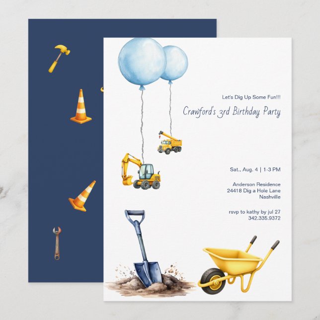 Invitación Busquemos algo divertido en la fiesta de cumpleaño (Anverso / Reverso)