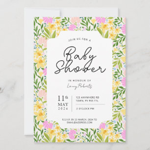 Invitación Busy Spring Daffodil Tossed Floral Baby Shower