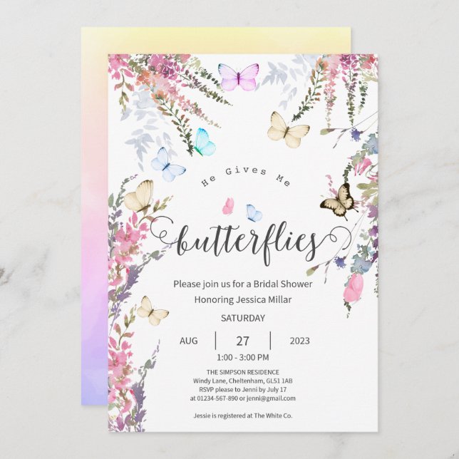 Invitación Butfly Bridal Shower (Anverso / Reverso)