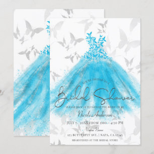 Invitación Butfly Dance Aqua Blue Dress Bridal Shower
