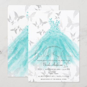 Invitación Butfly Dance Turquoise Vestido Brillante Ducha