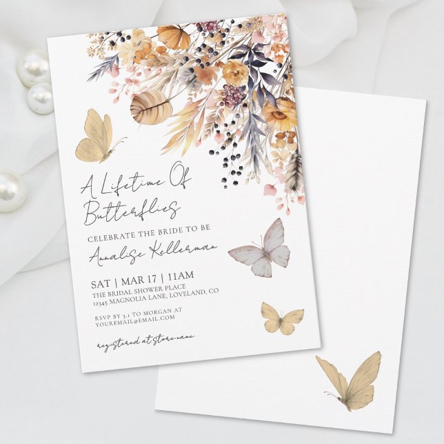 Invitación Butfly Floral Fall Bridal Shower (Butterfly Floral Fall Bridal Shower Invitation)