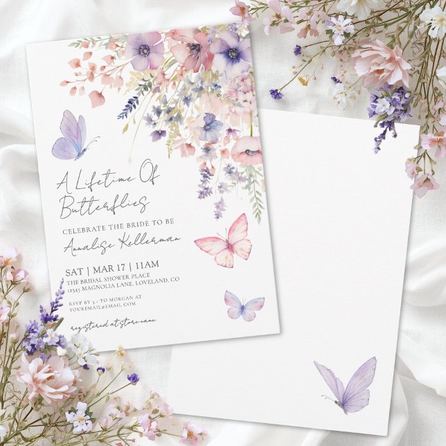 Invitación Butfly Wildflower Bridal Shower (Butterfly Wildflower Bridal Shower Invitation)