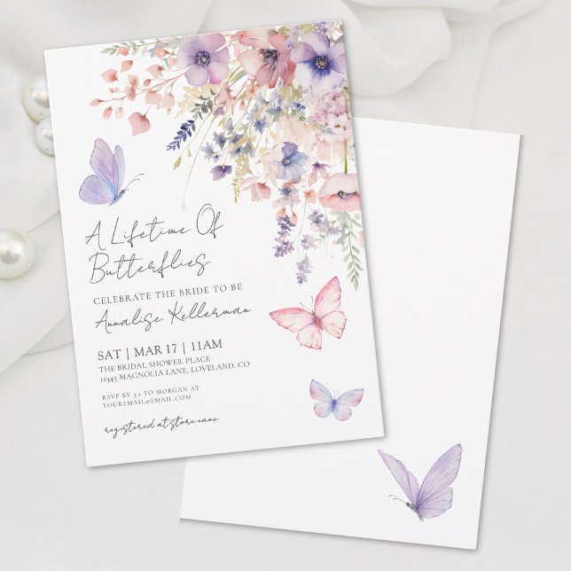 Invitación Butfly Wildflower Bridal Shower (Lifetime Of Butterflies Wildflower Bridal Shower Invitation)