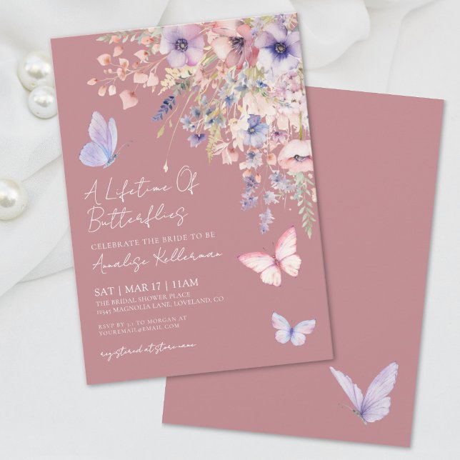 Invitación Butfly Wildflower Bridal Shower (Elegant Butterfly Wildflower Bridal Shower Invitation)