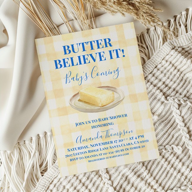 Invitación Butter Believe It Yellow Gingham Boy Baby Shower (Subido por el creador)