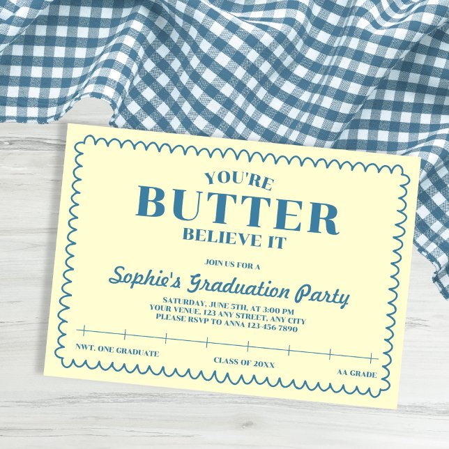 Invitación Butter Believe It Yellow Vintage 2026 Graduation (Butter Believe It Yellow Vintage 2026 Graduation Invitation)