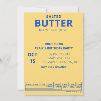 Invitación Butter Birthday Party Cooking party